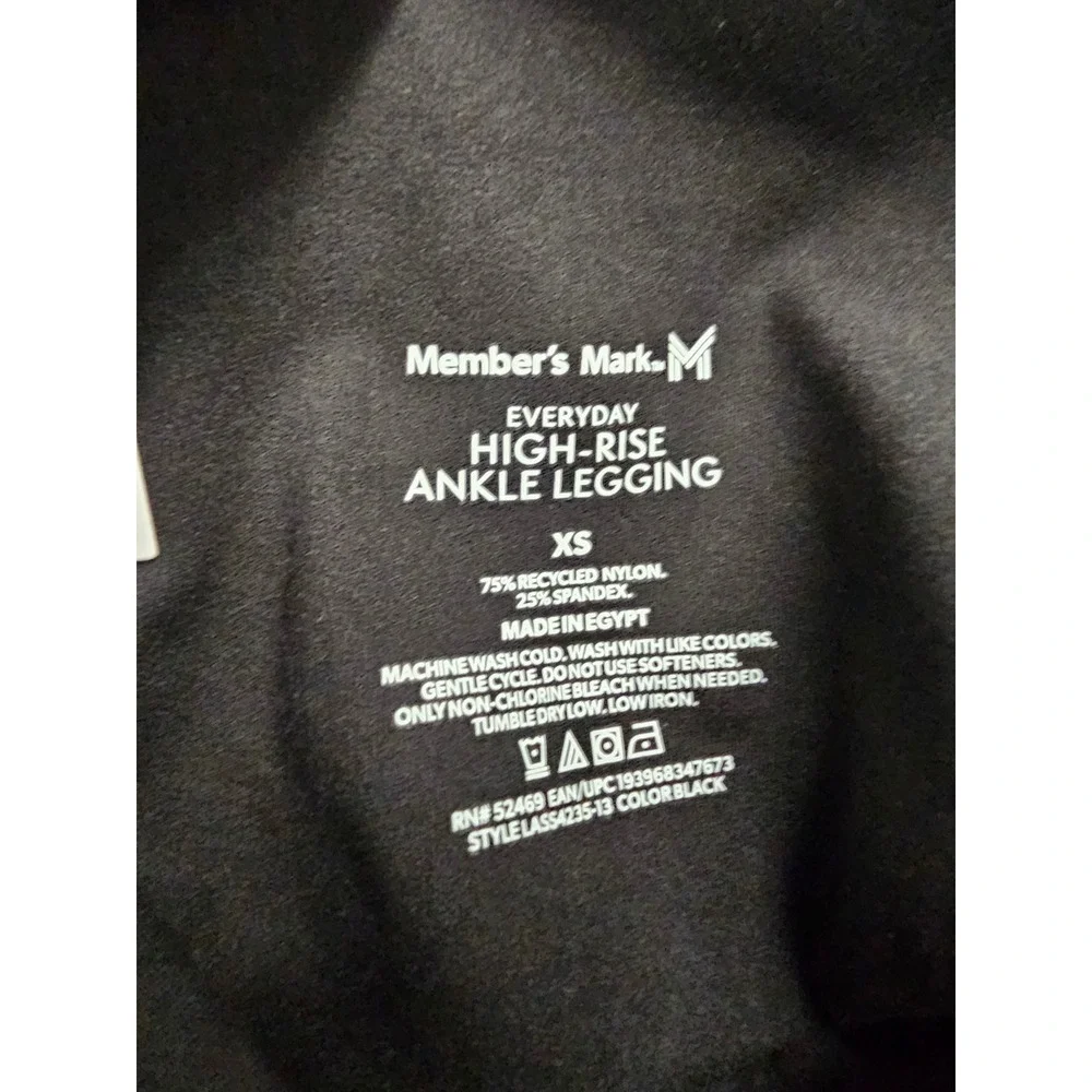 Member's Mark Womens High-Rise Ankle Leggings Black Nylon Blend Athletic Size XS